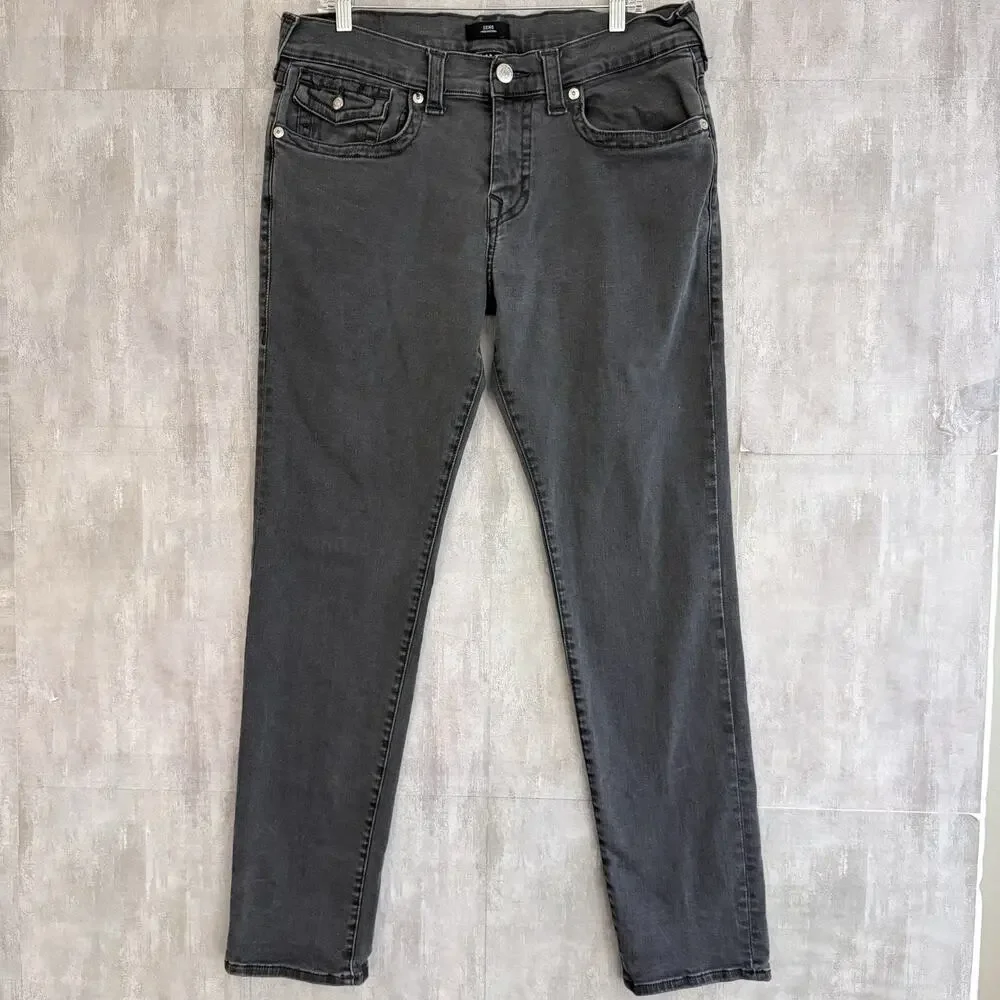 True Religion Jeans Mens 34x32 Geno Relaxed Slim Faded Wash Denim Pocket Flap
